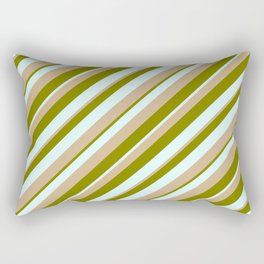 [ Thumbnail: Green, Light Cyan & Tan Colored Pattern of Stripes Rectangular Pillow ]