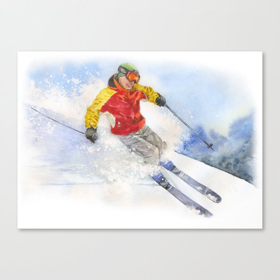 Skier, watercolor paintingon . Canvas Print