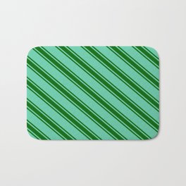 [ Thumbnail: Aquamarine & Dark Green Colored Stripes/Lines Pattern Bath Mat ]