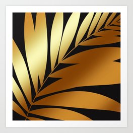 Gold Palm Leaf Abstract Elegant Black Pattern Art Print