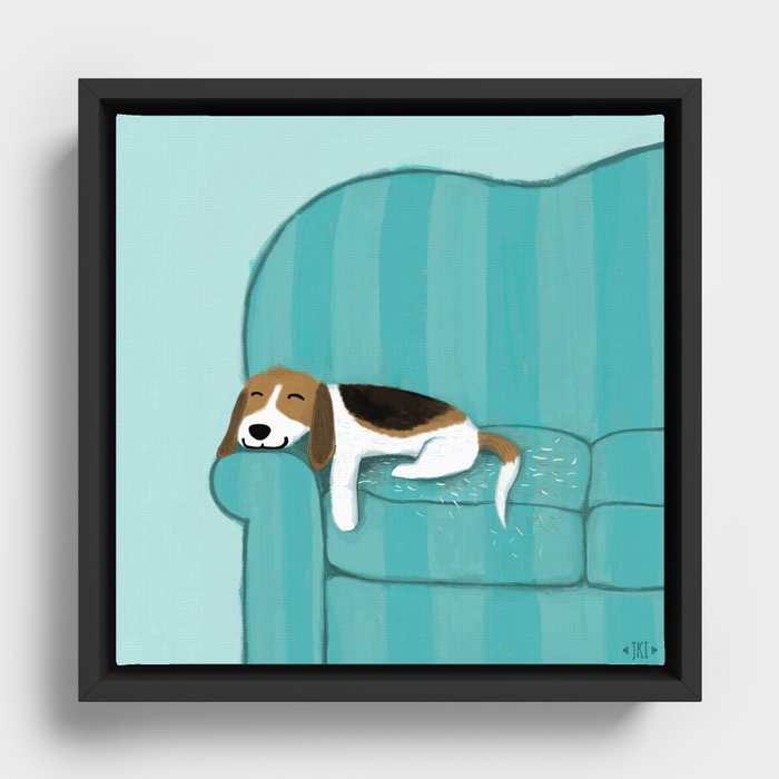 Happy Couch Beagle | Cute Sleeping Dog Framed Canvas