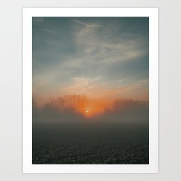 Orange sunrise over the fields Art Print