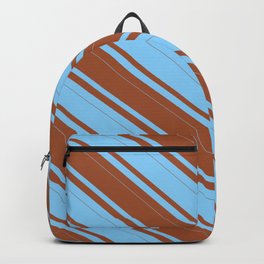 [ Thumbnail: Sienna and Light Sky Blue Colored Lines/Stripes Pattern Backpack ]