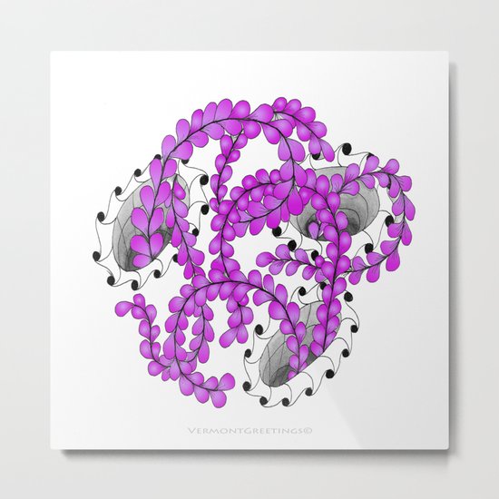 Zentangle Spring Fuchia Flower Illustration Metal Print
