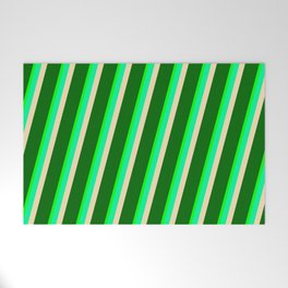 [ Thumbnail: Lime, Green, Tan & Dark Green Colored Striped/Lined Pattern Welcome Mat ]