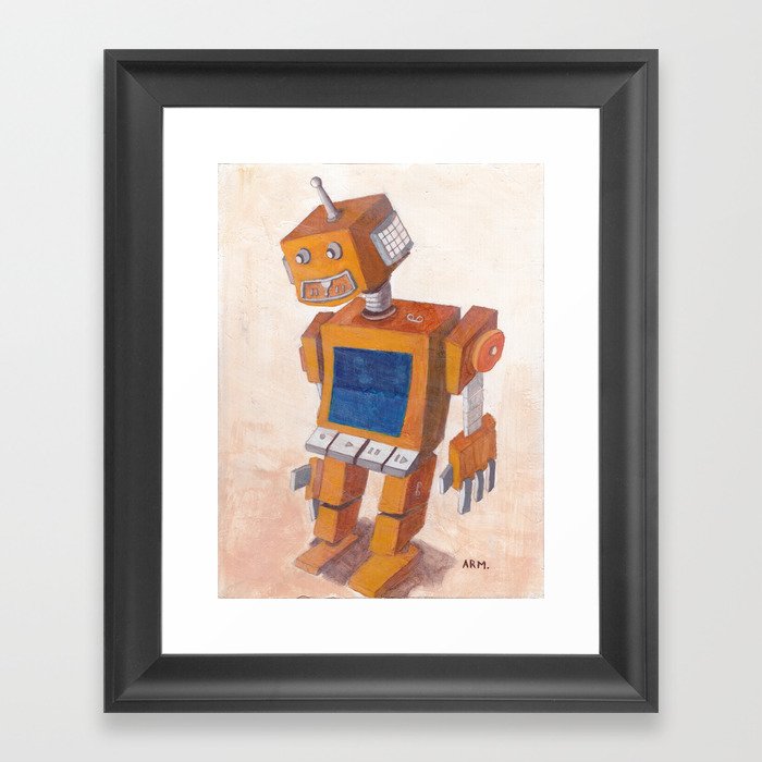 Orange Retro Robot  Framed Art Print