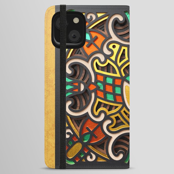 Egyptian Mandala - Wood Cut iPhone Wallet Case