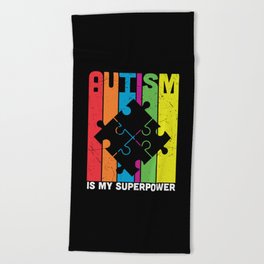 Autism Is My Superpower Colorful Puzzle Beach Towel