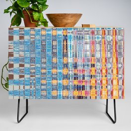 Blue And Yellow Distorted Criss Cross  Credenza