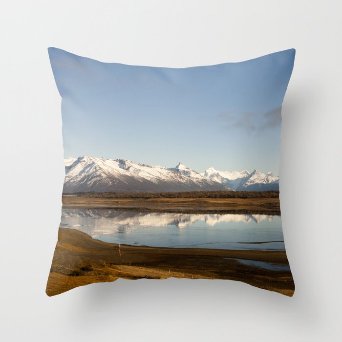 Argentina Photography - Lake Reflecting The Surrounding Mountains Throw Pillow