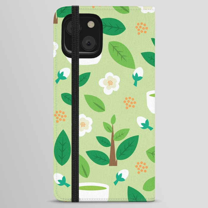 Matcha Flower Pattern iPhone Wallet Case