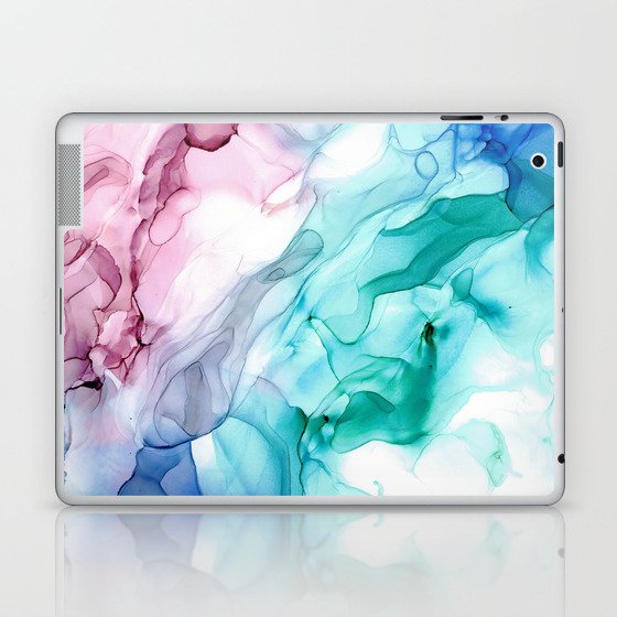 Pink Blue Abstract 31922 Alcohol Ink Painting by Herzart Laptop & iPad Skin