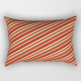 [ Thumbnail: Red and Dark Khaki Colored Stripes Pattern Rectangular Pillow ]