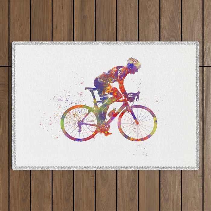 Racing cyclist in watercolor Outdoor Rug