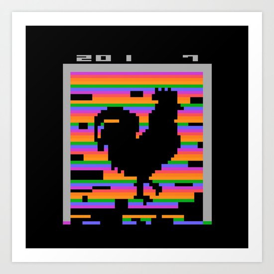 Chinese Zodiac Rooster Design Retro 8-Bit Computer Game Art Print