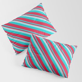 [ Thumbnail: Powder Blue, Dark Turquoise, and Crimson Colored Lined Pattern Pillow Sham ]