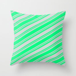 [ Thumbnail: Green and Light Gray Colored Striped Pattern Throw Pillow ]