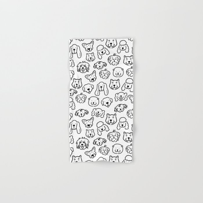 Cute Black and White Dog Lineart pattern Hand & Bath Towel