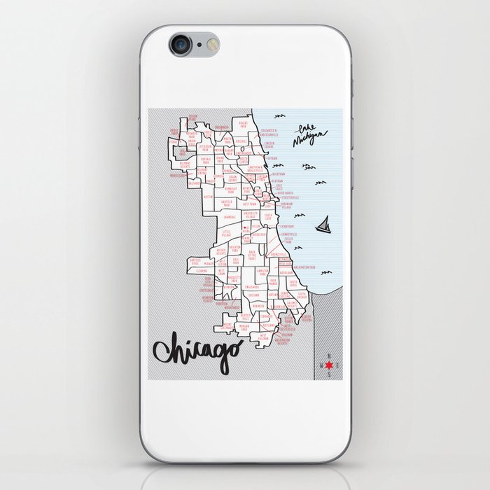 Illustrated Map of Chicago Neighborhoods iPhone Skin