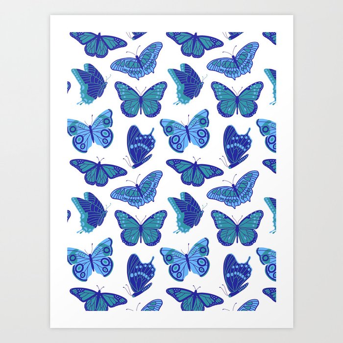 Texas Butterflies – Blue and Teal Pattern Art Print