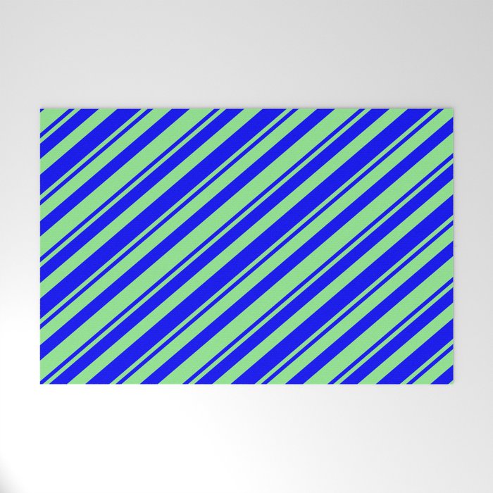 Blue & Light Green Colored Striped Pattern Welcome Mat