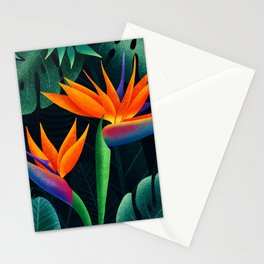 Bird of Paradise Vibrant Sunset-Colored Flowers + Tropical Palm Leaves Stationery Cards