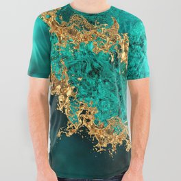 Emerald Jade Gold Splatter Abstract All Over Graphic Tee