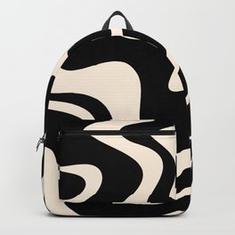 Retro Liquid Swirl Abstract Pattern 3 in Black and Almond Cream Backpack | Minimalist, Cool, Painting, Monochrome, Trippy, Pattern, Digital, Black, Kierkegaard Design, Aesthetic 