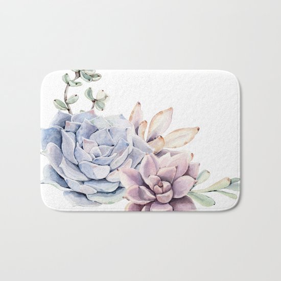 Pristine Succulents Blue and Pink Bath Mat