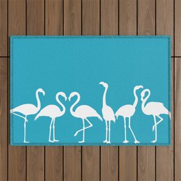 Flamingo Silhouettes Cerulean and White Outdoor Rug