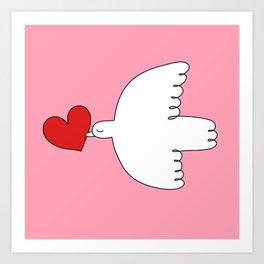 The Dove of Love - line drawn bird with a heart by Cecca Designs for Valentines Art Print