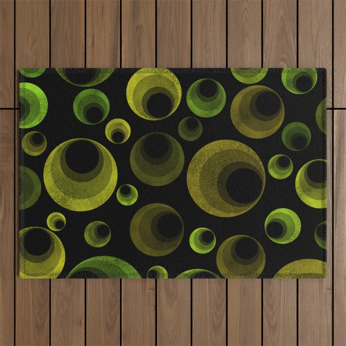 Green & Olive Abstract Circles Outdoor Rug