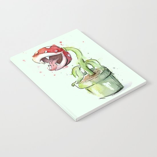 Piranha Plant Watercolor Geek Gaming Mario Art Notebook