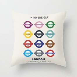 London underground poster, metro alphabet map, subway sign, the tube art Throw Pillow