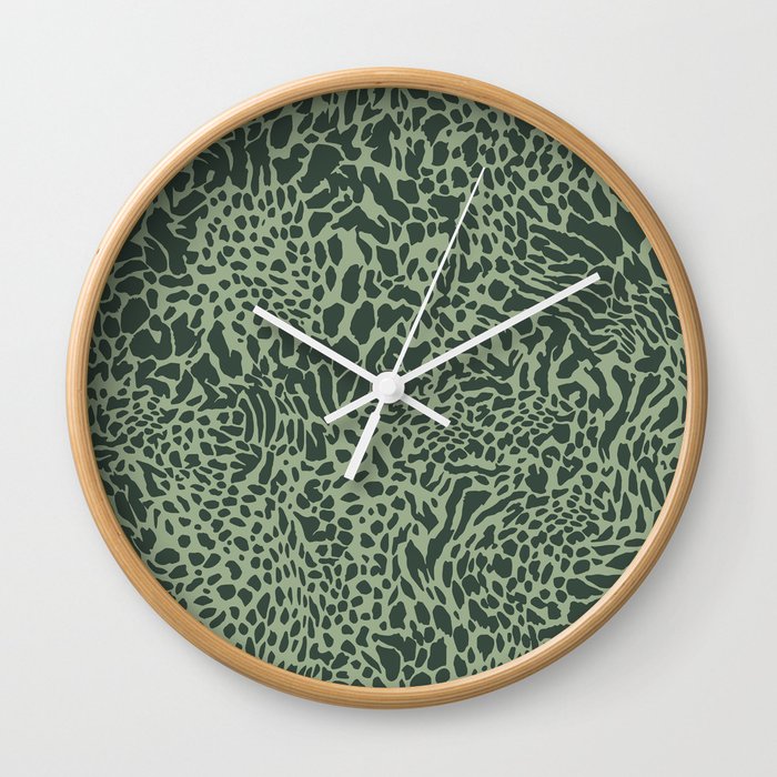 Leopard Print Pattern in Dark and Sage Green Wall Clock