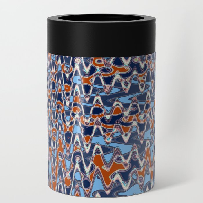 Distorted Red And Blue Pattern Can Cooler