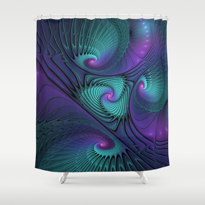 Purple Meets Turquoise, Fractals Art Shower Curtain