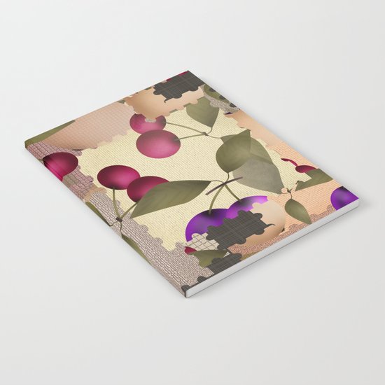 Old scraps of fabric with fruit . Notebook