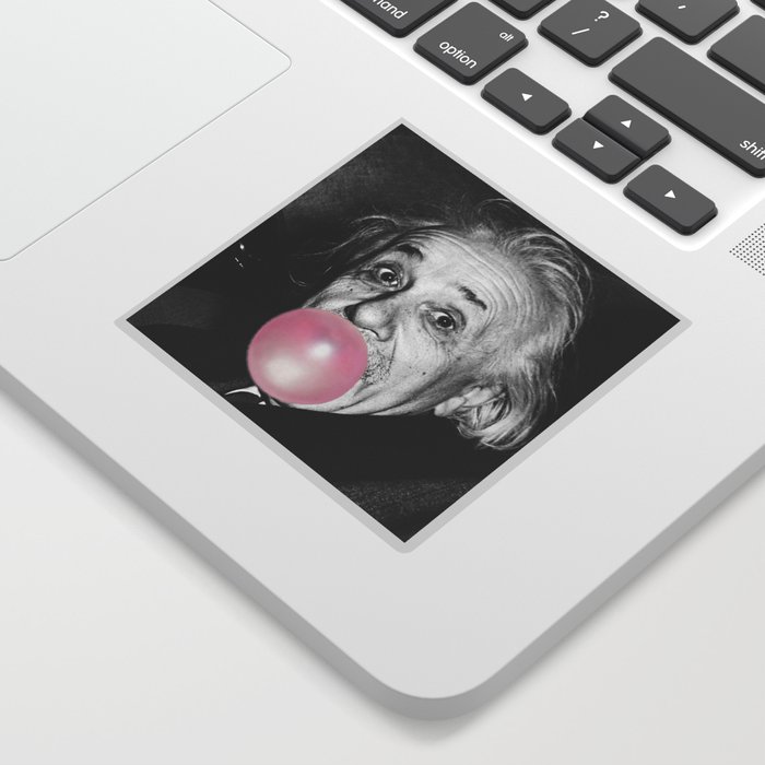 Satirical Bubble Gum Albert Einstein humour photography photograph blowing bubble gum bubble poster Sticker