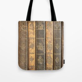 Row of ancient medieval weathered books with leather covers Tote Bag