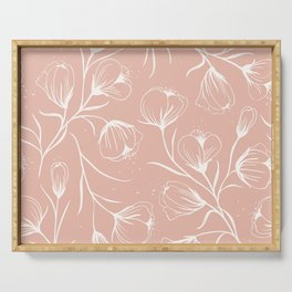 white & peach floral pattern Serving Tray