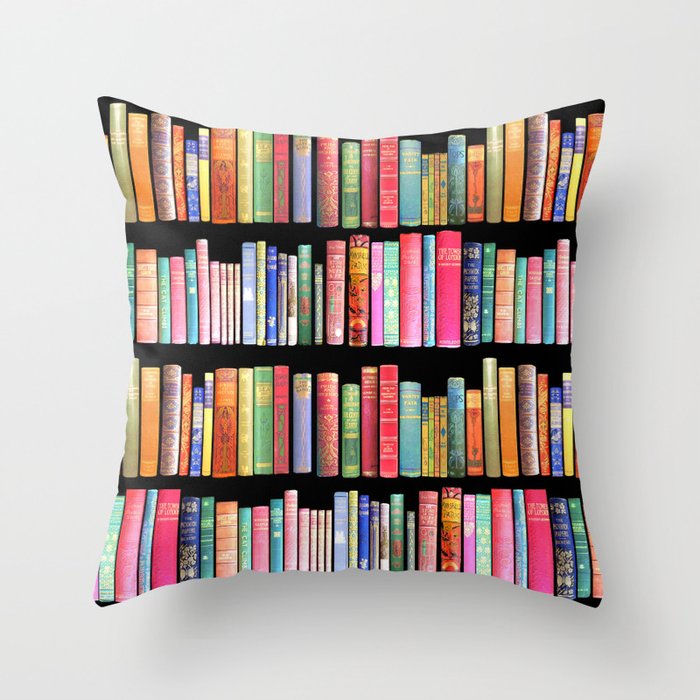 Book lovers gifts of antique and retro books on a bookshelf Throw Pillow