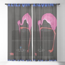 Rare Aperitif pink flamingo Xérez-Quina-Ruiz 1905 liquor alcoholic beverage vintage poster in navy blue lettering poster / posters Sheer Curtain