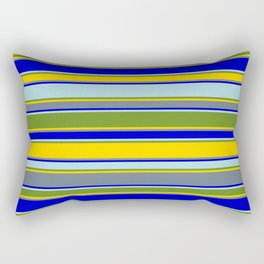 [ Thumbnail: Colorful Powder Blue, Green, Yellow, Slate Gray & Blue Colored Striped Pattern Rectangular Pillow ]