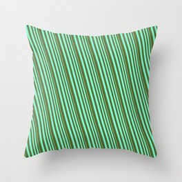 [ Thumbnail: Aquamarine & Dark Olive Green Colored Lines/Stripes Pattern Throw Pillow ]