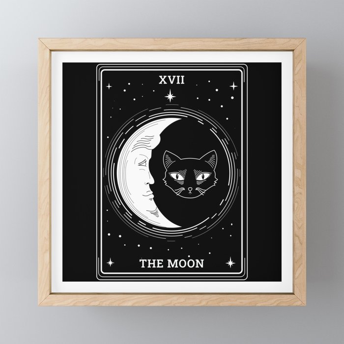 Tarot Card Occult Witchcraft Cat The Moon Gothic Framed Mini Art Print