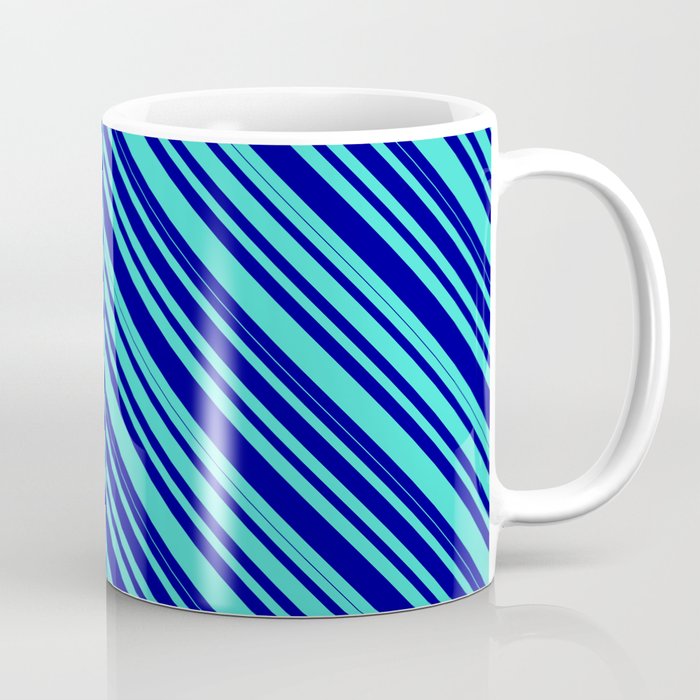 Turquoise and Dark Blue Colored Lined/Striped Pattern Coffee Mug