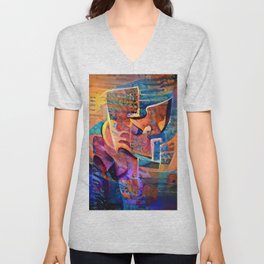 Geometric Print V Neck T Shirt