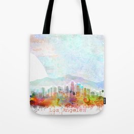 Los Angeles Skyline Map Watercolor, Print by Zouzounio Art Tote Bag