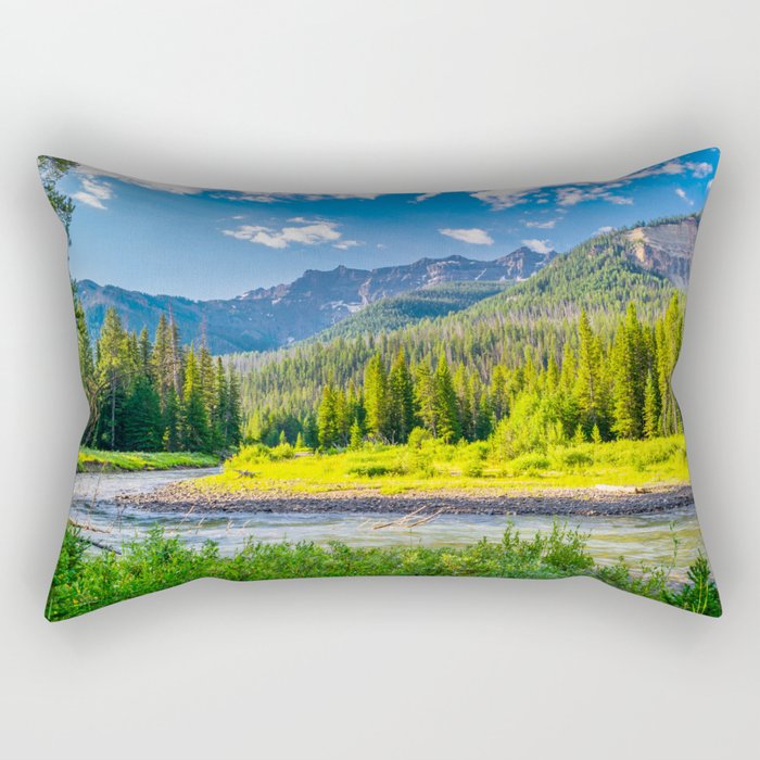 Yellowstone National Park Wilderness Landscape Mountains River Rectangular Pillow